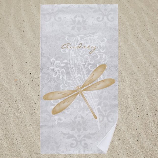 Gold Dragonfly Personalized Beach Towel (Gold Dragonfly Personalized Beach Towel)