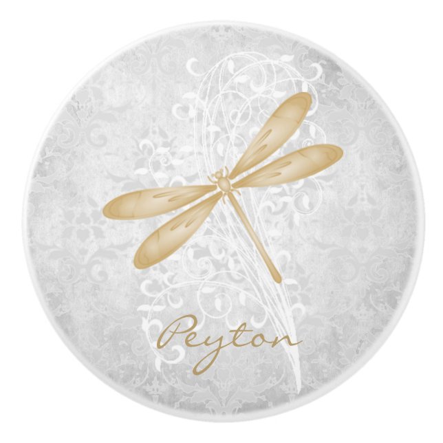 Gold Dragonfly Personalized Ceramic Knob (Front)