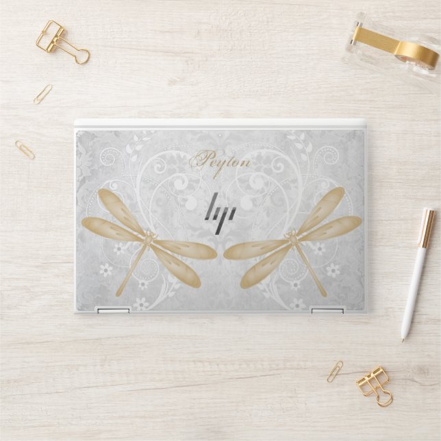 Gold Dragonfly Personalized HP Laptop Skin (Desk)