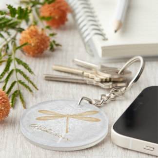 Gold Dragonfly Personalized Keychain