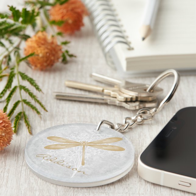 Gold Dragonfly Personalized Keychain (Front Right)