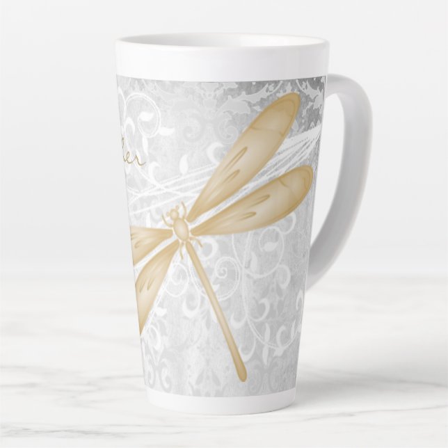 Gold Dragonfly Personalized Latte Mug (Right Angle)