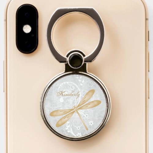 Gold Dragonfly Personalized Phone Ring Stand
