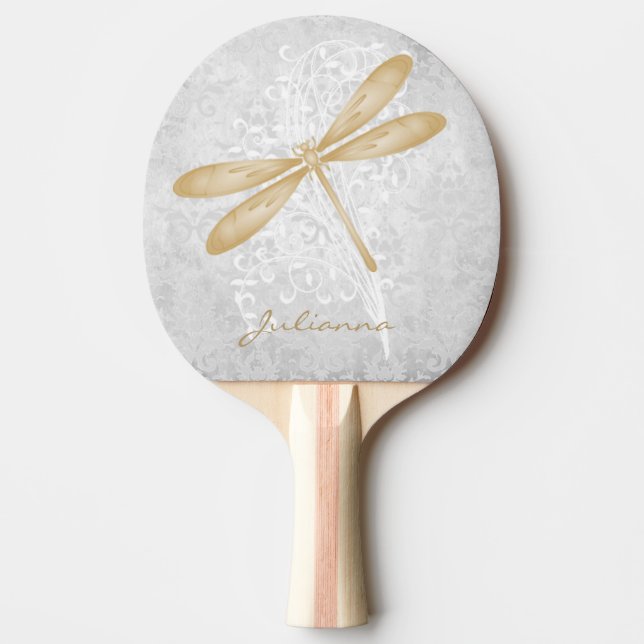 Gold Dragonfly Personalized Ping Pong Paddle (Front)