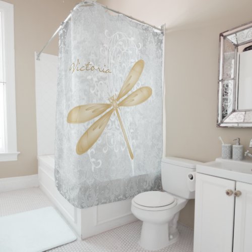Gold Dragonfly Personalized Shower Curtain