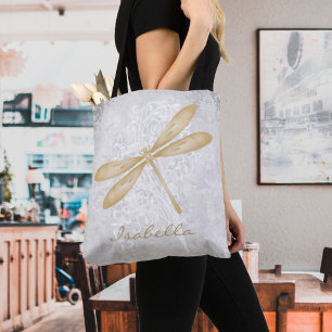 Gold Dragonfly Personalized Tote Bag