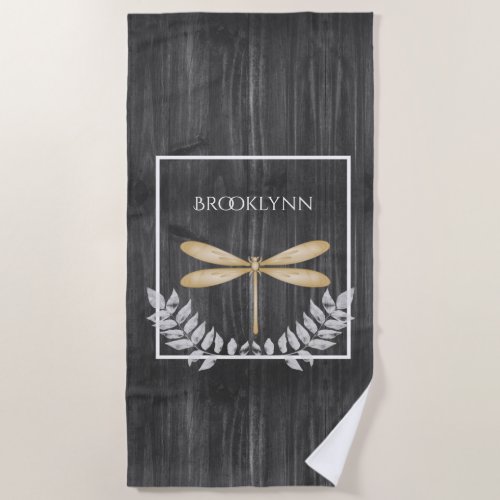 Gold Dragonfly Rustic Beach Towel