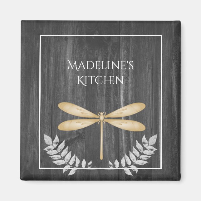 Gold Dragonfly Rustic Magnet (Front)