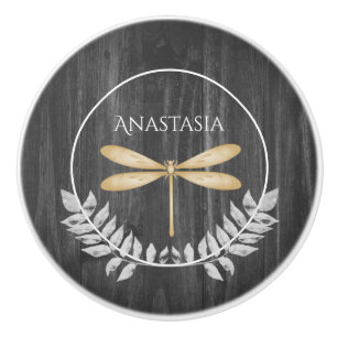 Gold Dragonfly Rustic Personalized Ceramic Knob