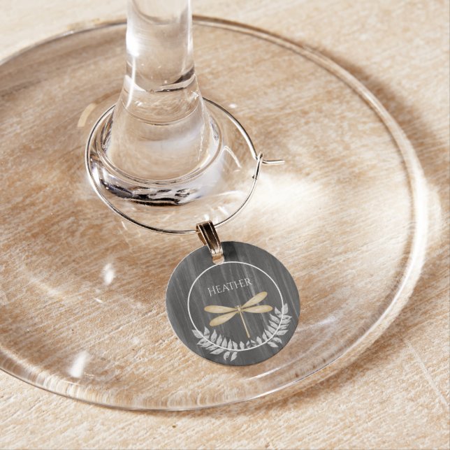 Gold Dragonfly Rustic Wine Charm (In Situ)