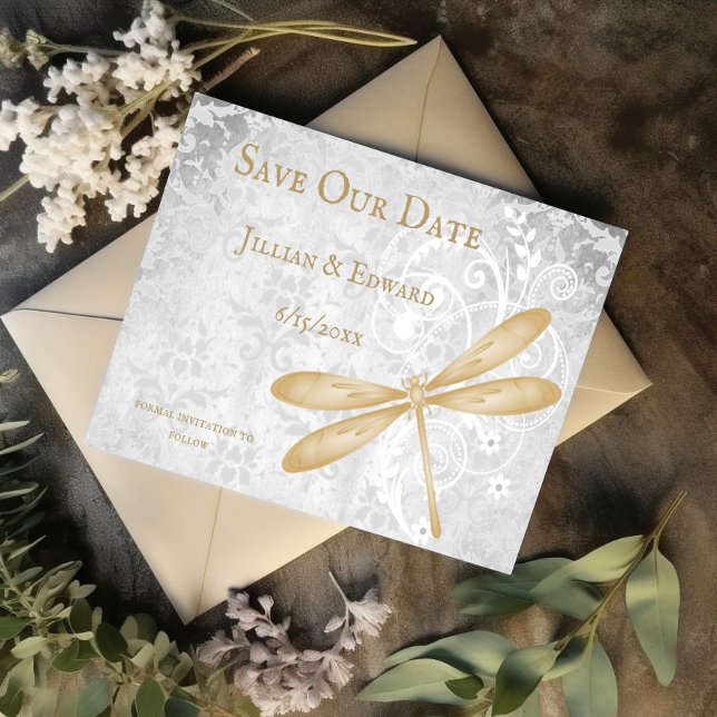 Gold Dragonfly Save The Date Announcement (Gold Dragonfly Save the Date)