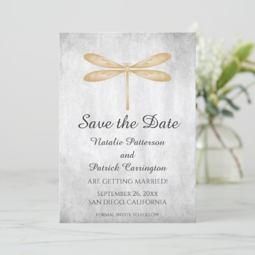 Gold Dragonfly Save the Date Invite