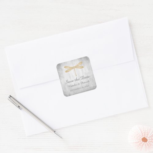 Gold Dragonfly Save the Date Stickers