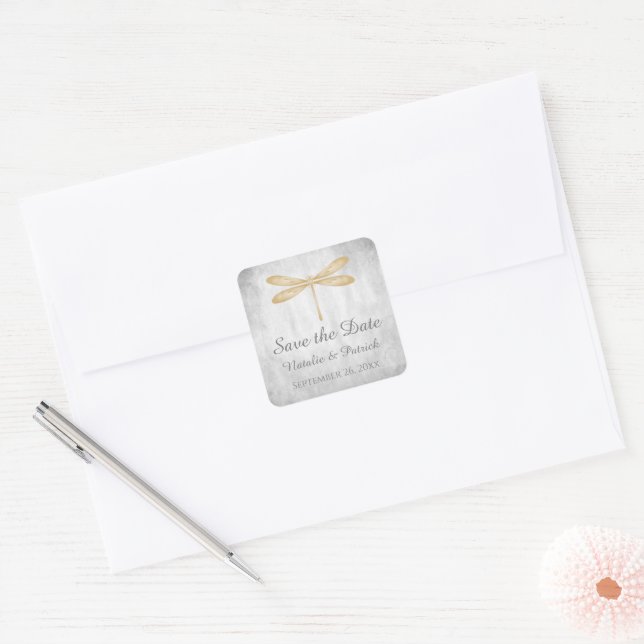 Gold Dragonfly Save the Date Stickers (Envelope)
