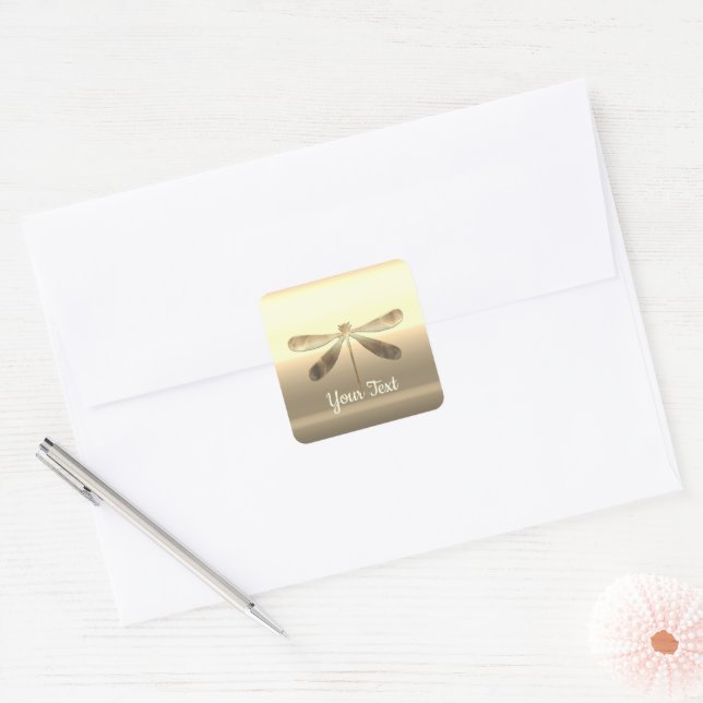 Gold Dragonfly Square Sticker (Envelope)