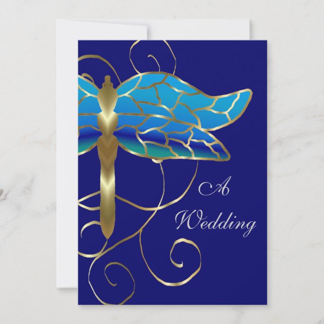 Gold Dragonfly Tiara Wedding Invitation (Front)