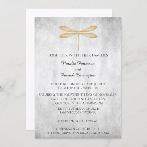 Gold Dragonfly Wedding Invitation