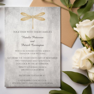 Gold Dragonfly Wedding Invitation