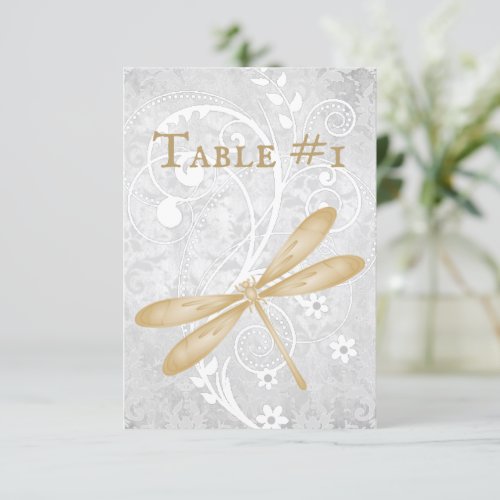 Gold Dragonfly Wedding Reception Table Card