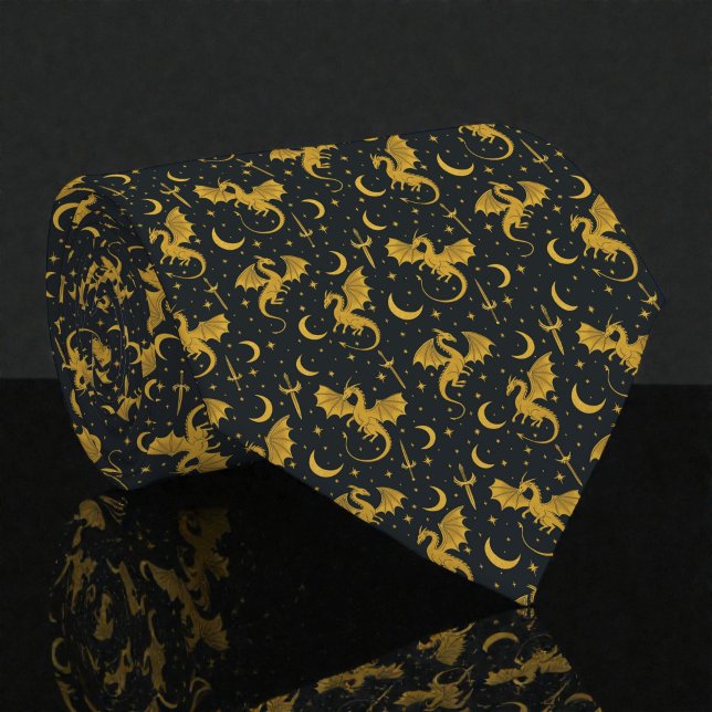 Gold Dragons on Black Necktie Tie (Creator Uploaded)