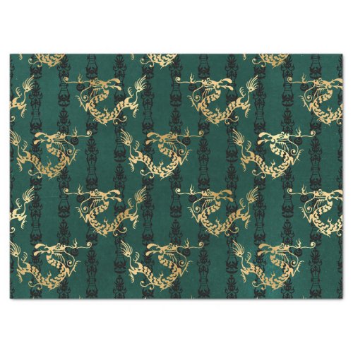 Gold Dragons on Green Decoupage Tissue Paper