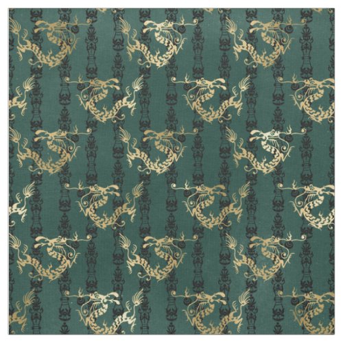 Gold Dragons on Green Fabric