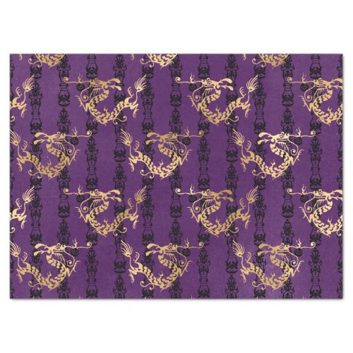 Gold Dragons on Purple Decoupage Tissue Paper