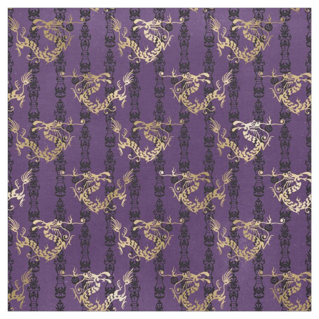 Gold Dragons on Purple Fabric (Swatch)