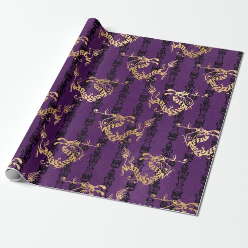 Gold Dragons on Purple Wrapping Paper