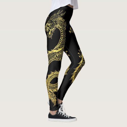 Gold Dragons Personalize Background Color Leggings