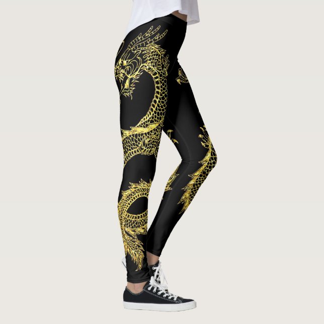 Gold Dragons Personalize Background Color Leggings (Right)