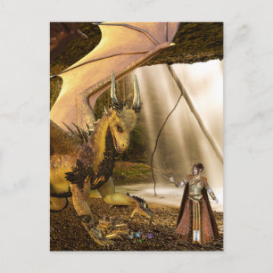 Gold dragon's Treasure and Princess Elf Postcard