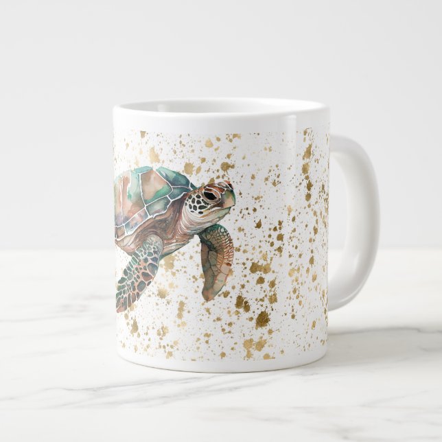 Gold Dream Sea Turtle Giant Coffee Mug (Front Right)