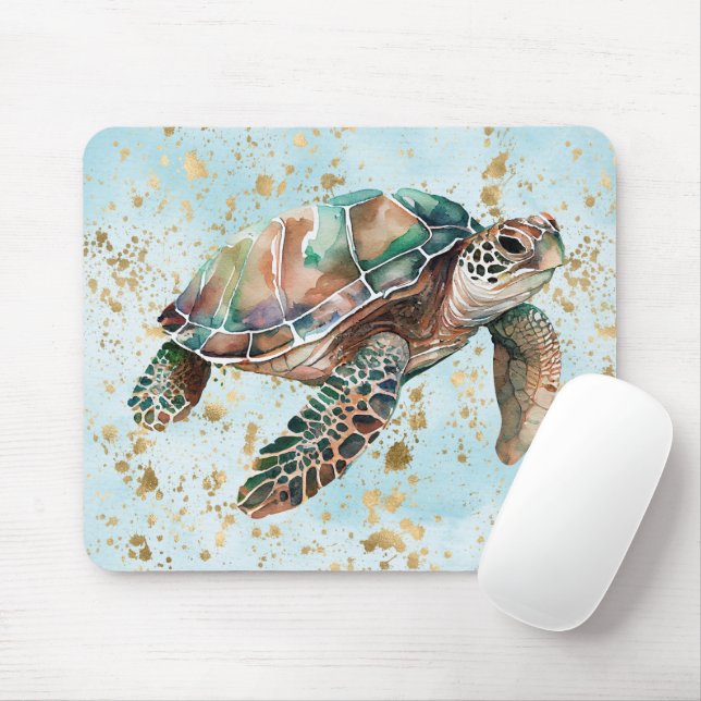 Gold Dream Sea Turtle Mouse Pad (With Mouse)