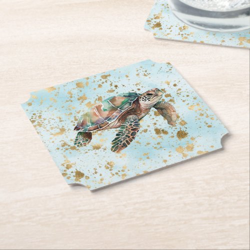 Gold Dream Sea Turtle Paper Coaster