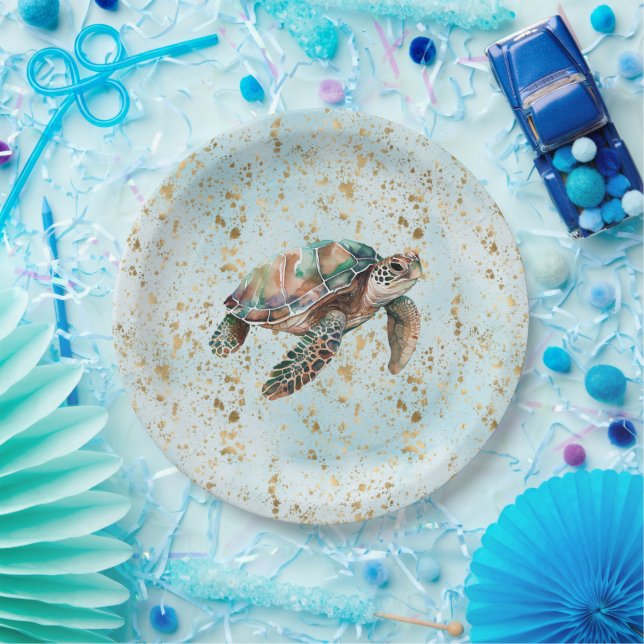 Gold Dream Sea Turtle Paper Plates (Party)