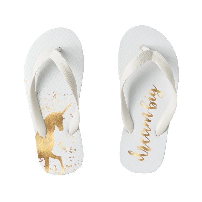 Gold Dream Unicorn Kid's Flip Flops (Footbed)