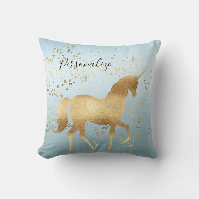 Gold Dream Unicorn Throw Pillow (Front)