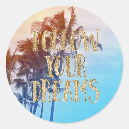 Gold Dreams Kauai Palm Trees Classic Round Sticker