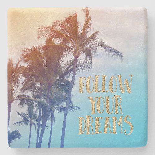 Gold Dreams Kauai Palm Trees Stone Coaster