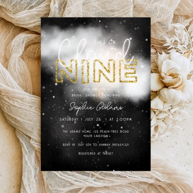 Gold Dreamy She's on Cloud Nine Bridal Shower Invitation (Creator Uploaded)