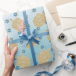 Gold Dreidel Star Aqua Turquoise Blue Hanukkah Wrapping Paper<br><div class="desc">An elegant,  colorful and lively Hanukkah wrapping paper featuring golden dreidels and star of Davids on an ombre turquoise aqua blue background.</div>