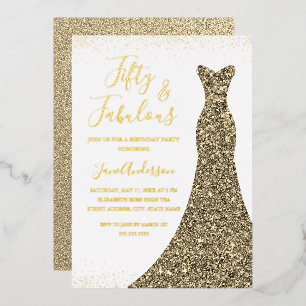 Gold Dress 50 & Fabulous Birthday Foil Foil Invit Invitation