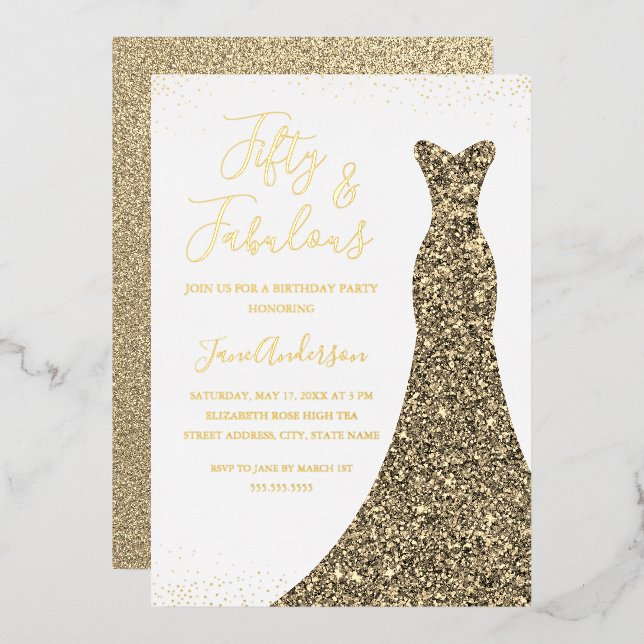  Gold Dress 50 & Fabulous Birthday Foil Foil Invitation (Front/Back)