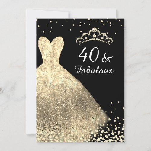 Gold Dress  Black 40  Fabulous 40th Birthday Invitation