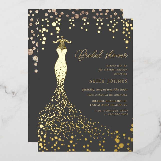 Gold Dress Bridal Shower Foil Invitation (Front/Back)