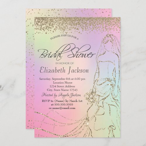 Gold DressDiamonds Holographic Bridal Shower Invitation