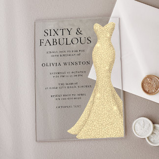 Gold Dress Elegant Sixty & Fabulous 60th Birthday Acrylic Invitations
