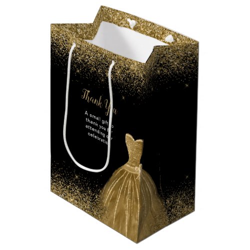 Gold Dress Faux Glitter Birthday Party Medium Gift Bag
