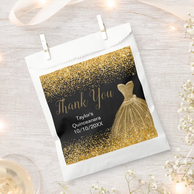 Gold Dress Faux Glitter Quinceanera Favor Bag (Clipped)